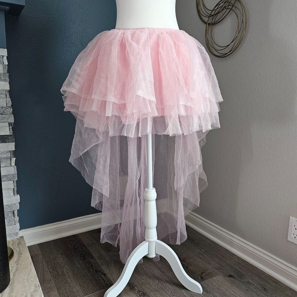 Pink Tulle Ruffled High Low Skirt Bustle Adult S/M Square Dance Cosplay Costume